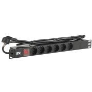 Блок розеток (PDU) 6 розеток DIN49440 с LED выключателем 1U шнур 2м вилка DIN49441 профиль из ПВХ черный (нем.станд)
